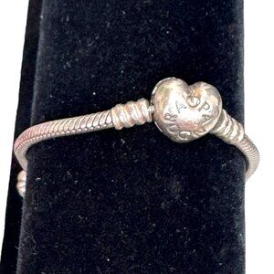 Pandora Silver Heart Snake Sterling Charm Bracelet Blue Glass Bead Accent Vtg